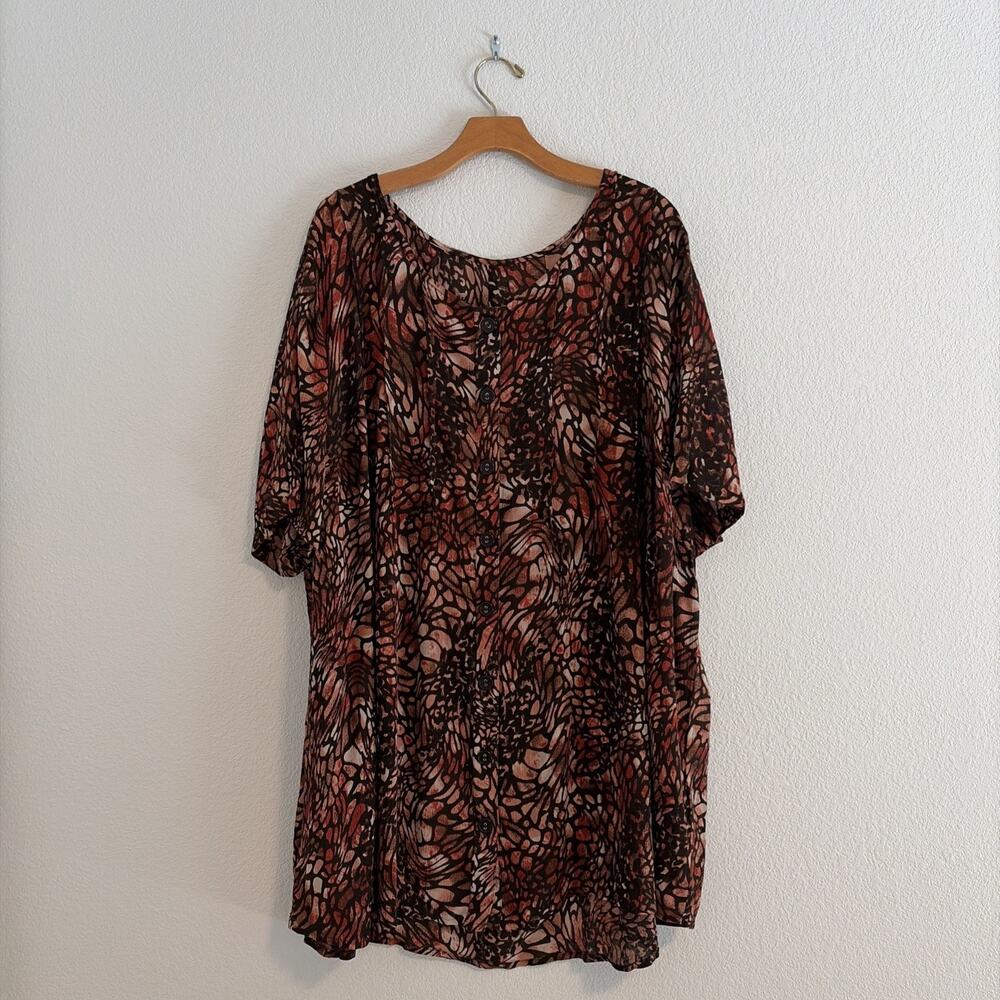 Roaman’s Tunic Women's Orange Brown Floral 3/4 Roll Tab Sleeves Pullover Blouse